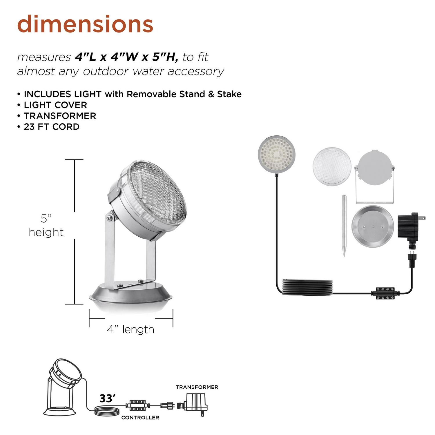 Alpine Corporation Single Pond Lamp with 72 LED Lights， Transformer， and Inline Controller