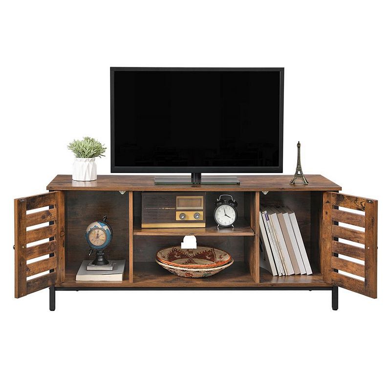 Industrial Tv Console Unit With Shelves， Cabinet With Storage， Louvered Doors