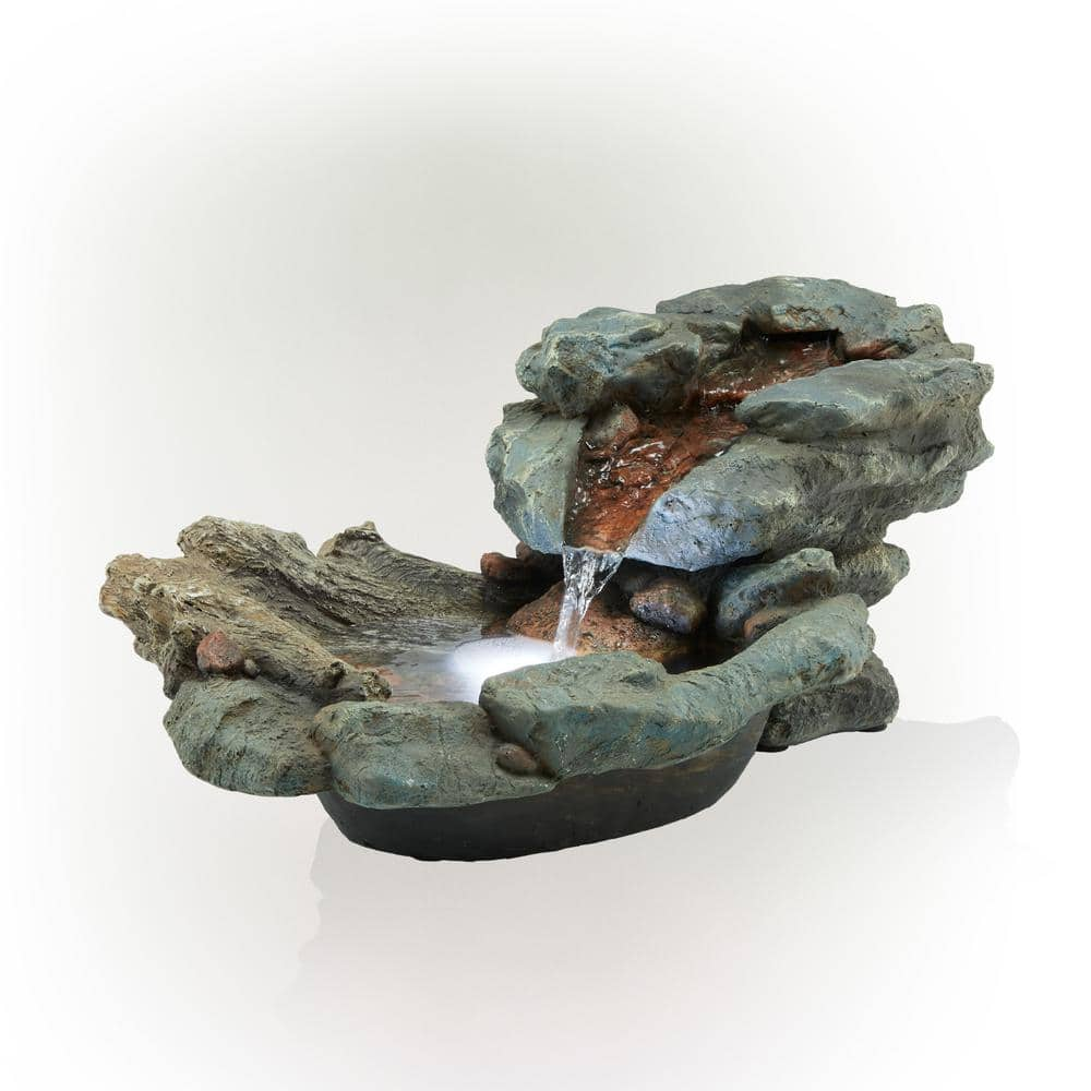 Alpine Corporation 9 in. Tall Indoor/Outdoor River Rock Waterfall Tabletop Fountain with LED Lights WIN568