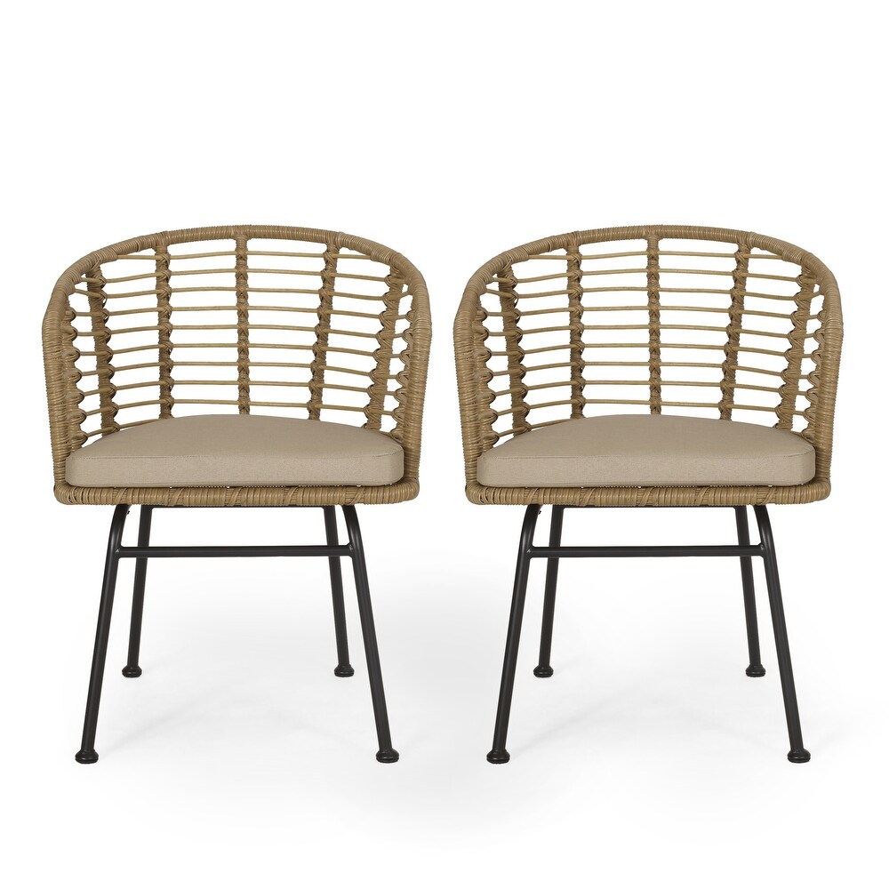 Randy Outdoor Wicker Chairs w/ Water resistant Cushions (Set of 2) by Christopher Knight Home