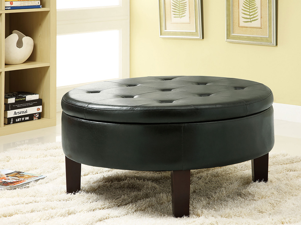 Reginald Round Tufted Upholstered Storage Ottoman Dark Brown   Modern   Footstools And Ottomans   by Modon  Houzz