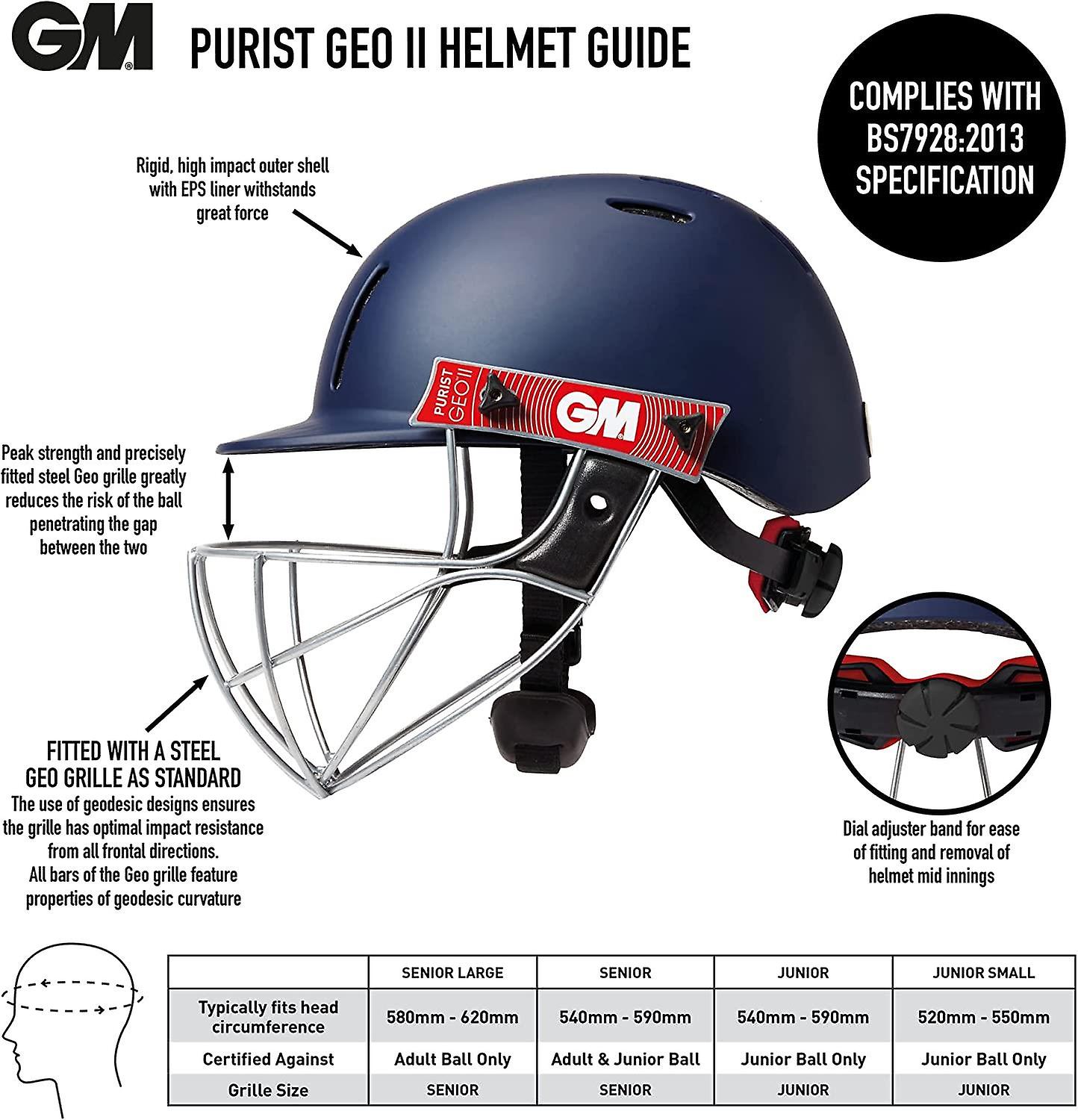 Gunn and Moore GM Cricket Purist Geo II Helmet Sports Head Protection