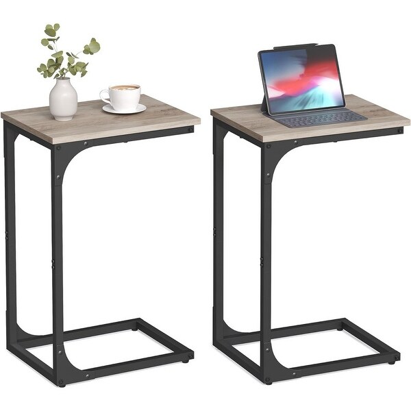 CShaped End Table Set of 2，with Metal Frame，Greige and Black