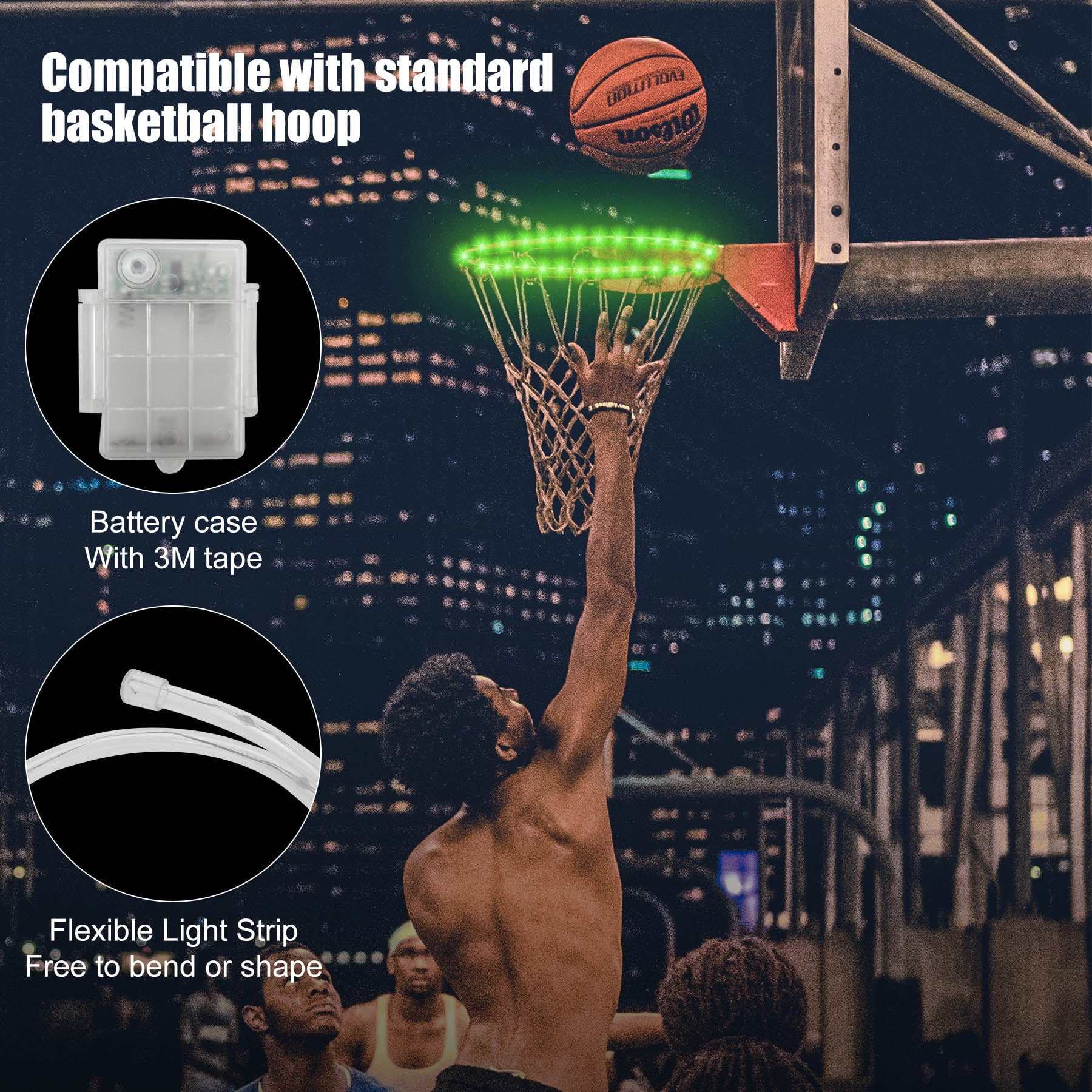 Qnbes LED Basketball Hoop Light， Remote Control Light Up Basketball Rim Light Waterproof Basketball Hoop 17 Color Gift for Kids Adults