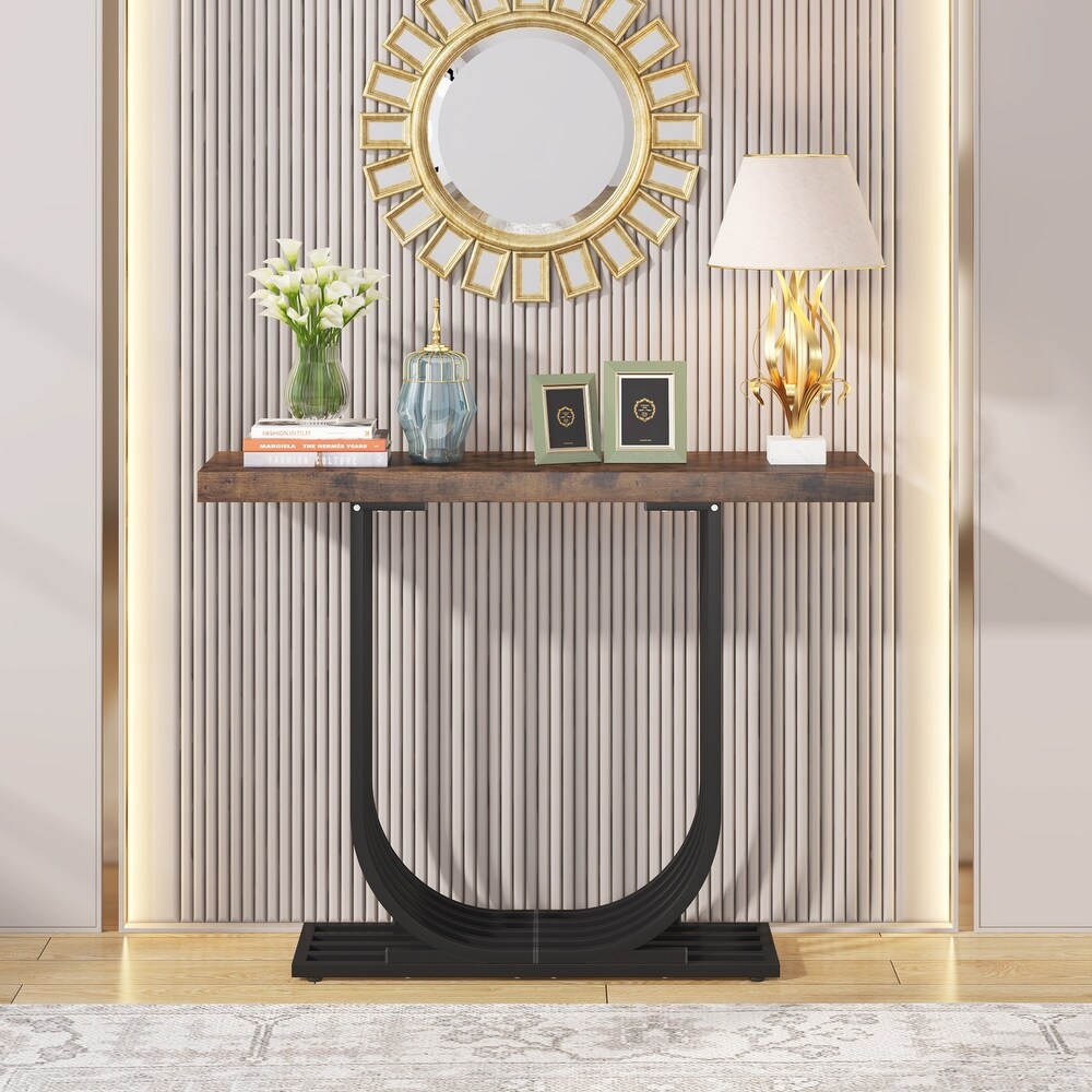 Modern Console Table  Faux Marble Entryway Foyer Table  Sofa Accent Table with Gold Metal Legs