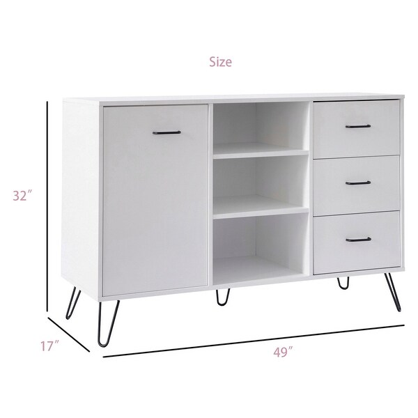 White 49 Inch Sideboard Buffet Console Cabinet with 3 Drawers