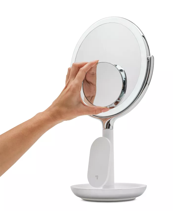 Sharper Image SpaStudio Vanity 8-inch Mirror with Built-In Qi Wireless Phone Charger  5X and 10X Magnification