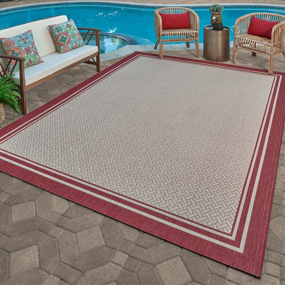 Gertmenian Paseo Soroa Red Classic Border Flatweave Indoor/Outdoor Area Rug