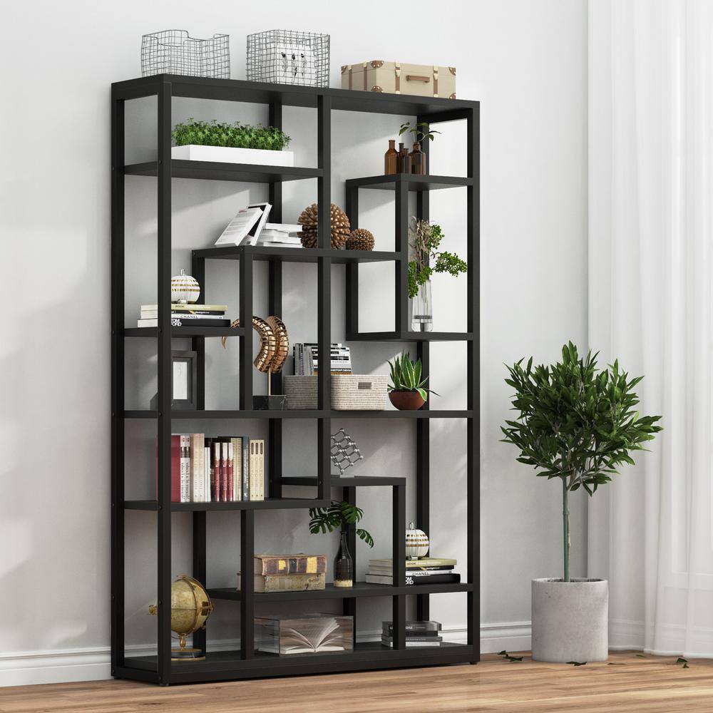 BYBLIGHT Eulas 70.8 in. Black Wood 10 Shelf Etagere Bookcase with Open Shelves BB-CJ148DT