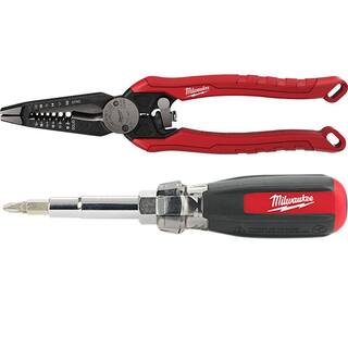 MW 9 in. 7-in-1 Combination Wire Stripper Cutting Pliers and 13-in-1 Multi-Bit Cushion Grip Screwdriver 48-22-3078-48-22-2880