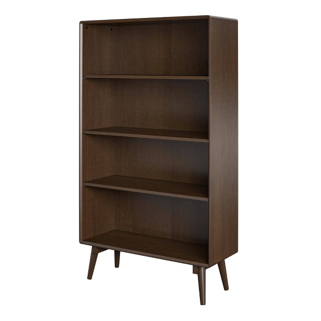 4 Shelf Brittany Mid Century Modern Bookshelf Walnut Novogratz