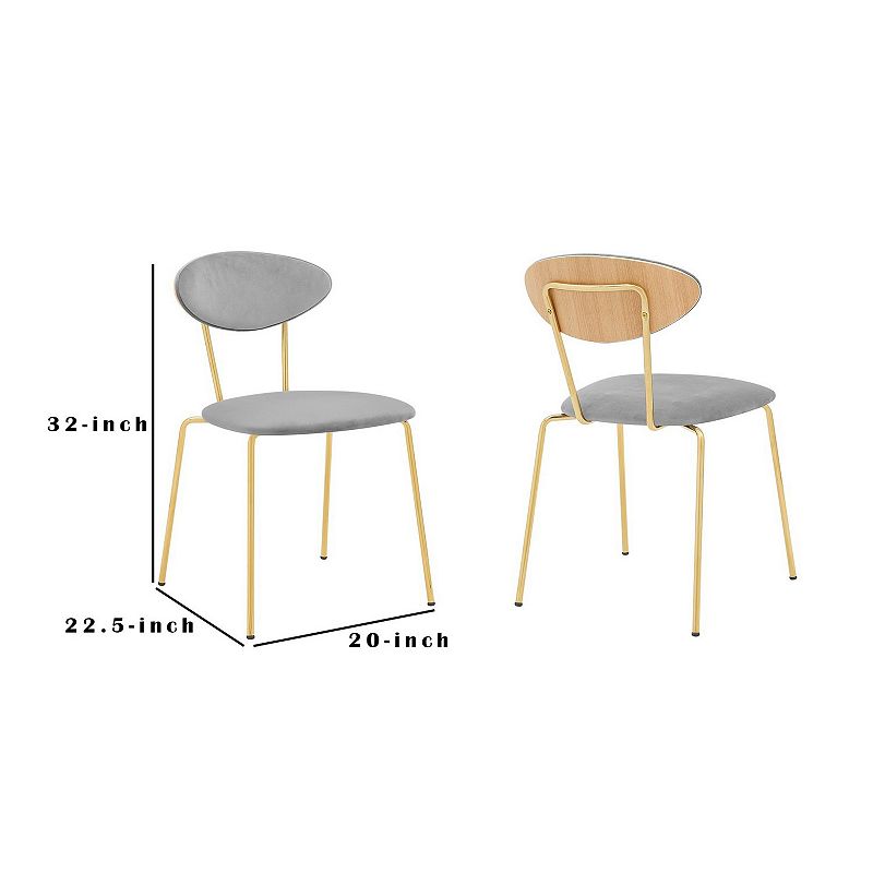 Neo Modern Grey Velvet and Gold Metal Leg Dining Room Chairs - Set of 2