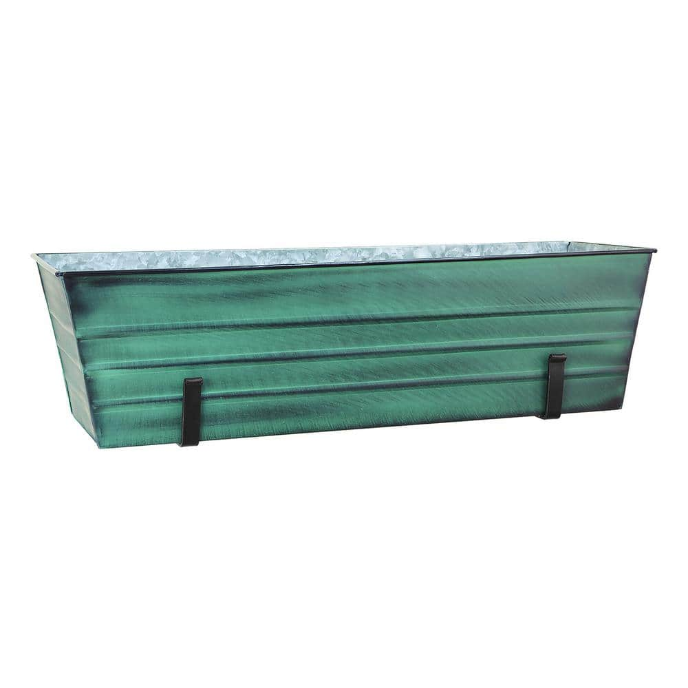 ACHLA DESIGNS 35.25 in. W Green Large Galvanized Steel Flower Box with Wall Brackets VFB-06-WM