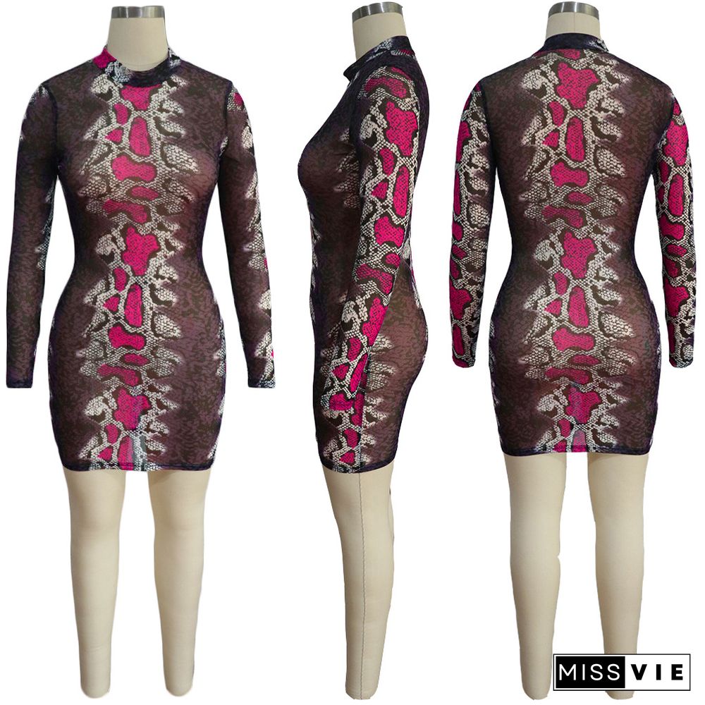 Snakeskin Net Yarn Print Dress