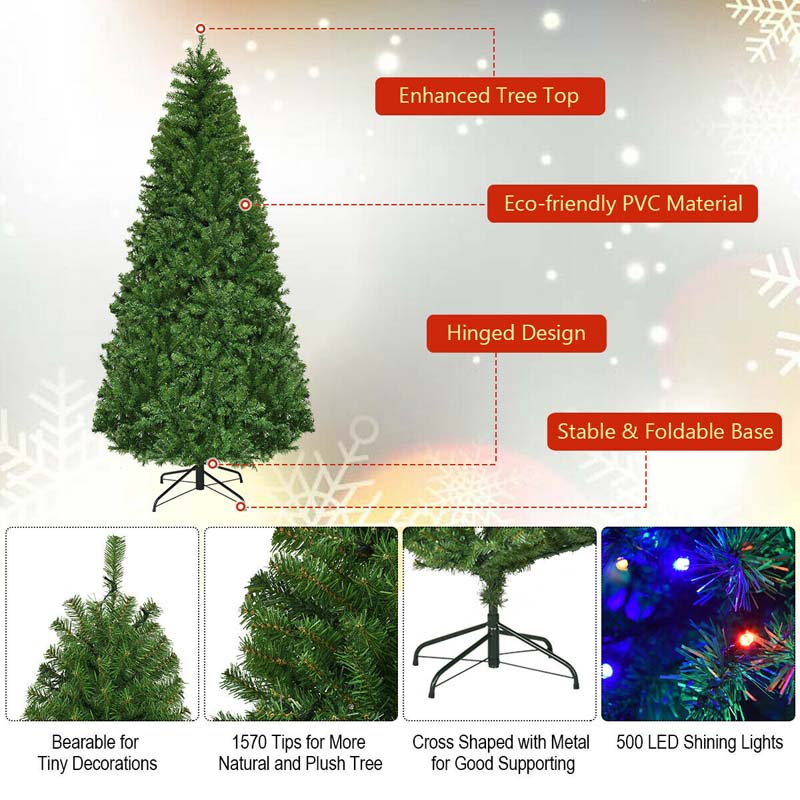 Premium Hinged Prelit Artificial Christmas Tree with Multi-Color LED Lights, 11 Lighting Modes, Metal Stand