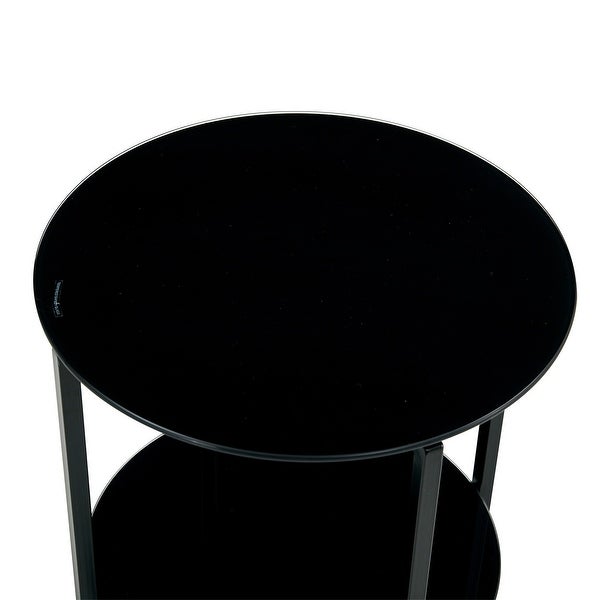 Black 2 layer Tempered Glass End Table Round Coffee Table