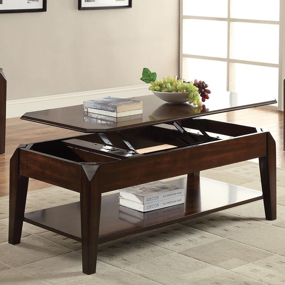 coffee end table collection in walnut finish Rectangular Leg Coffee Table w Shelf Board Lift Top