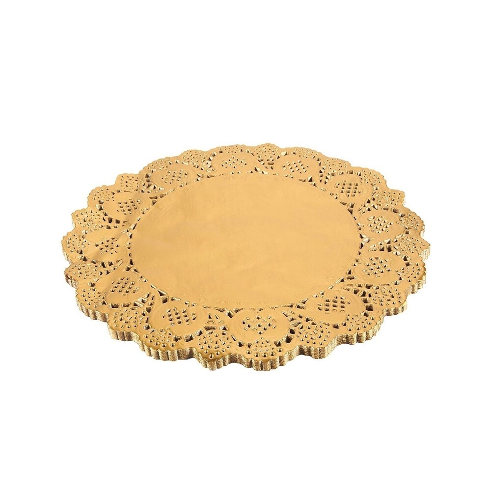 60 Pack Round Paper Doily Lace Placemats for Cake Dessert  Gold 12\