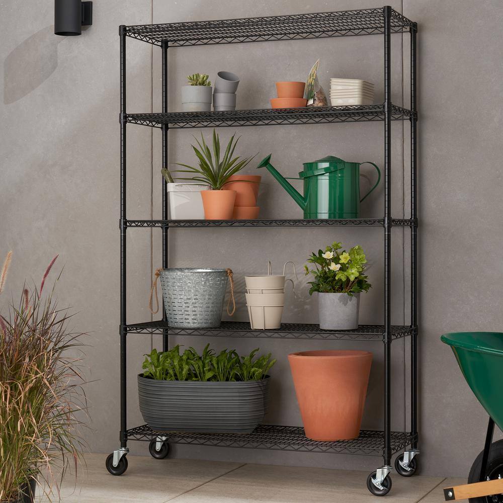 TRINITY Black Epoxy 5-Tier Outdoor Wire Steel Garage Storage Shelving Unit ( 48 in. W x 72 in. H x 18 in. D ) TBFGBK-0954