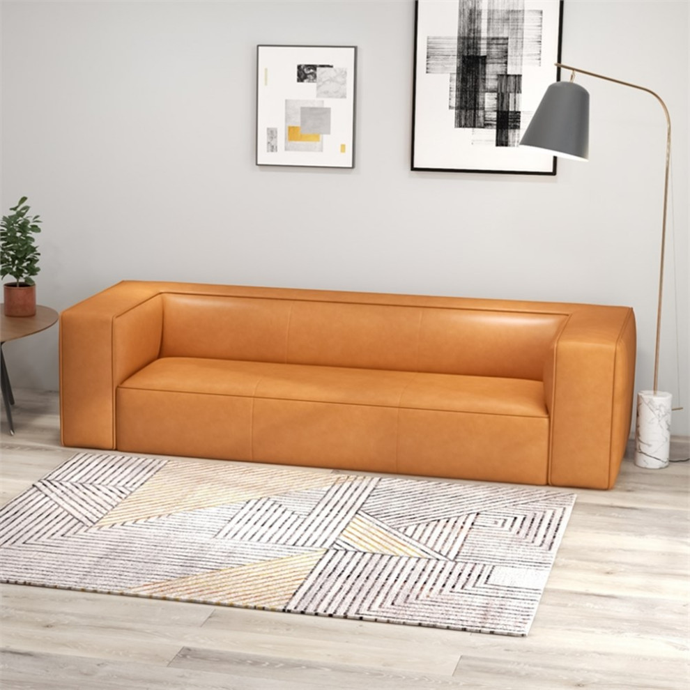 Aurora Modern Loft Living Room Furniture Top Leather Sofa in Cognac   Contemporary   Sofas   by Homesquare  Houzz