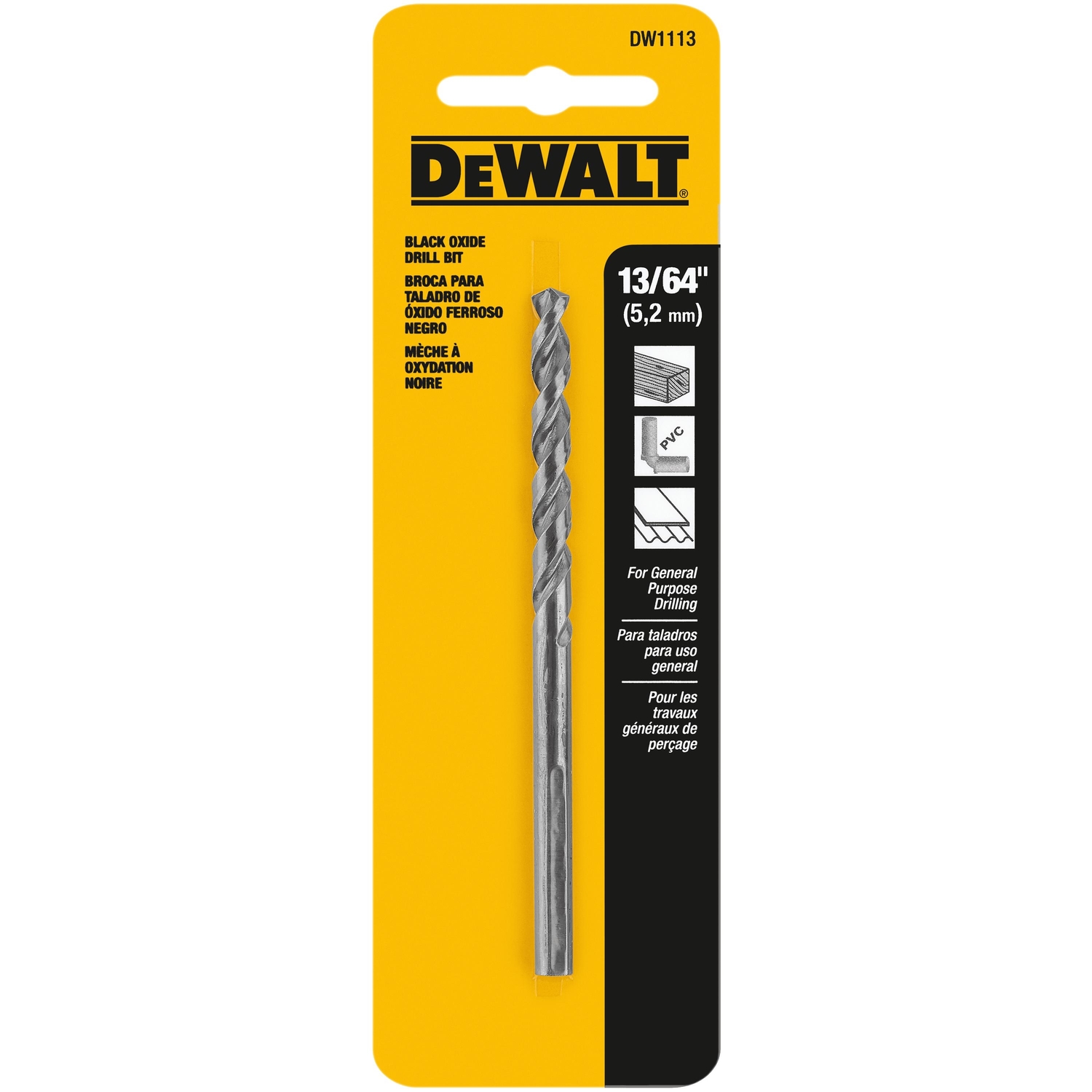 DW 13/64 in. X 3.62 in. L Black Oxide Drill Bit 1 pc Prop 65 Violation