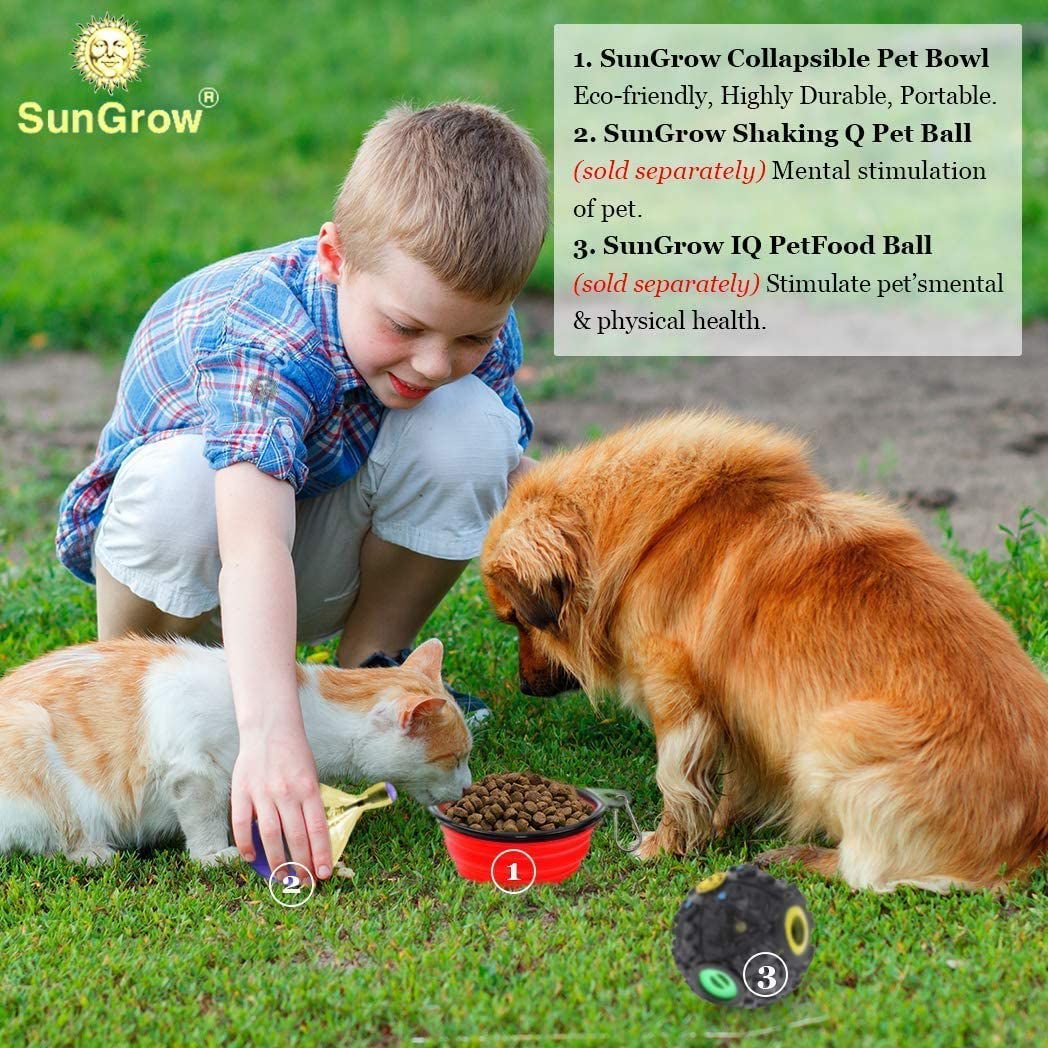 SunGrow Dog， Cat and Small Pet Collapsible Travel Bowl， 2 count