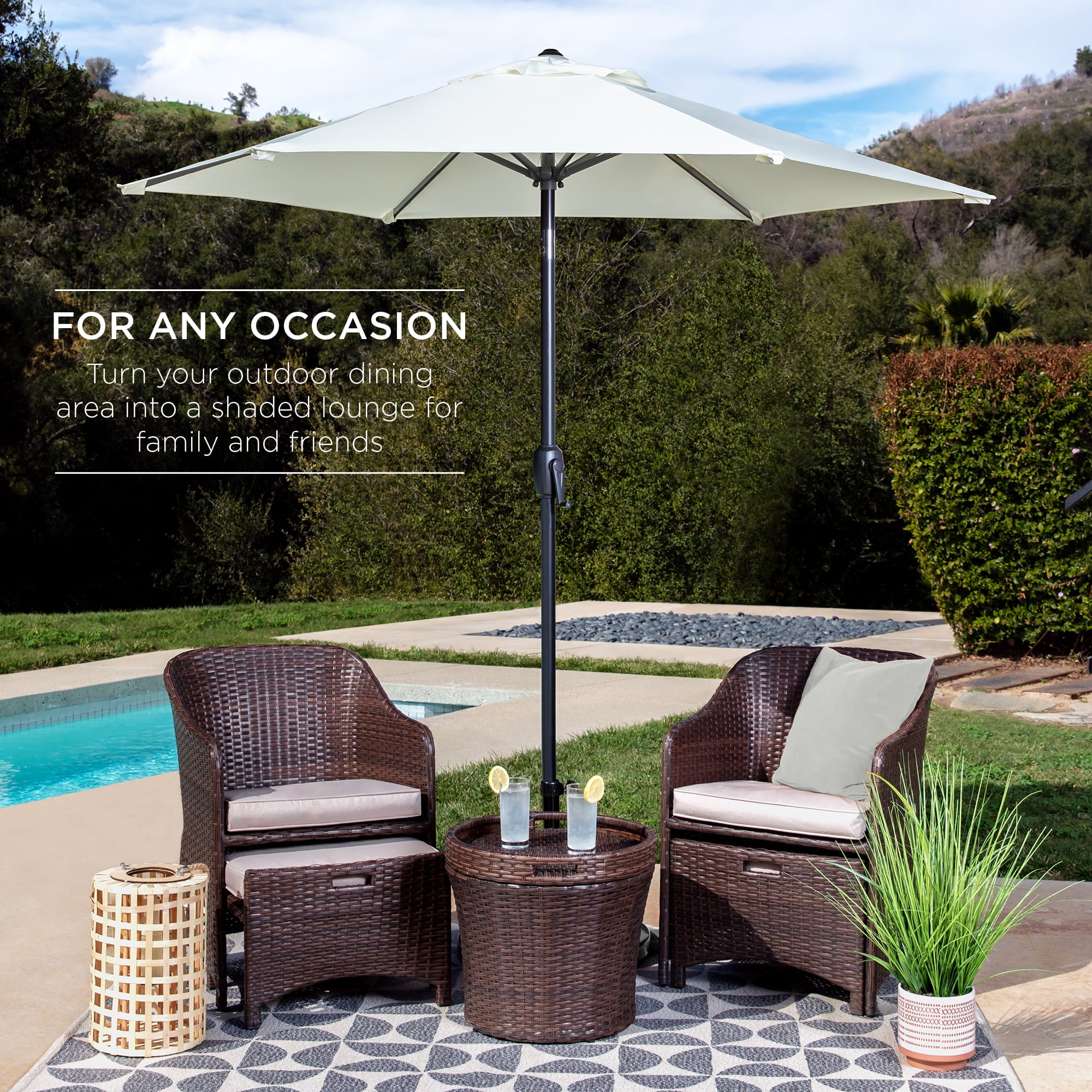 Best Choice Products 7.5ft Heavy-Duty Outdoor Market Patio Umbrella w/ Push Button Tilt, Easy Crank Lift - Cream