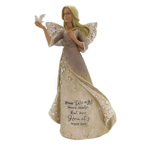 Figurine Angel With Dove In Hand One Figurine 8 75 Inches Bereavment Sympathy Caring 12571 Polyresin Off white