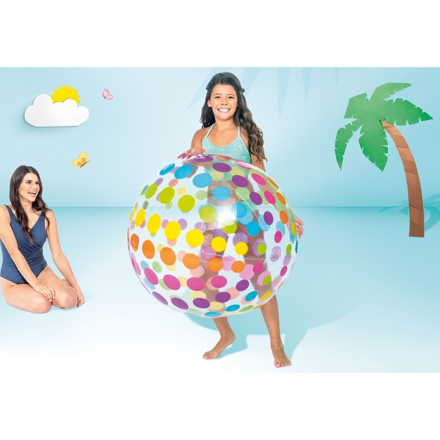 Intex Jumbo Inflatable Glossy Colorful Transparent Pvc Giant Beach Ball W repair Patch In Polka dot Or Rainbow Stripes For Ages 3 amp Up Color Varies