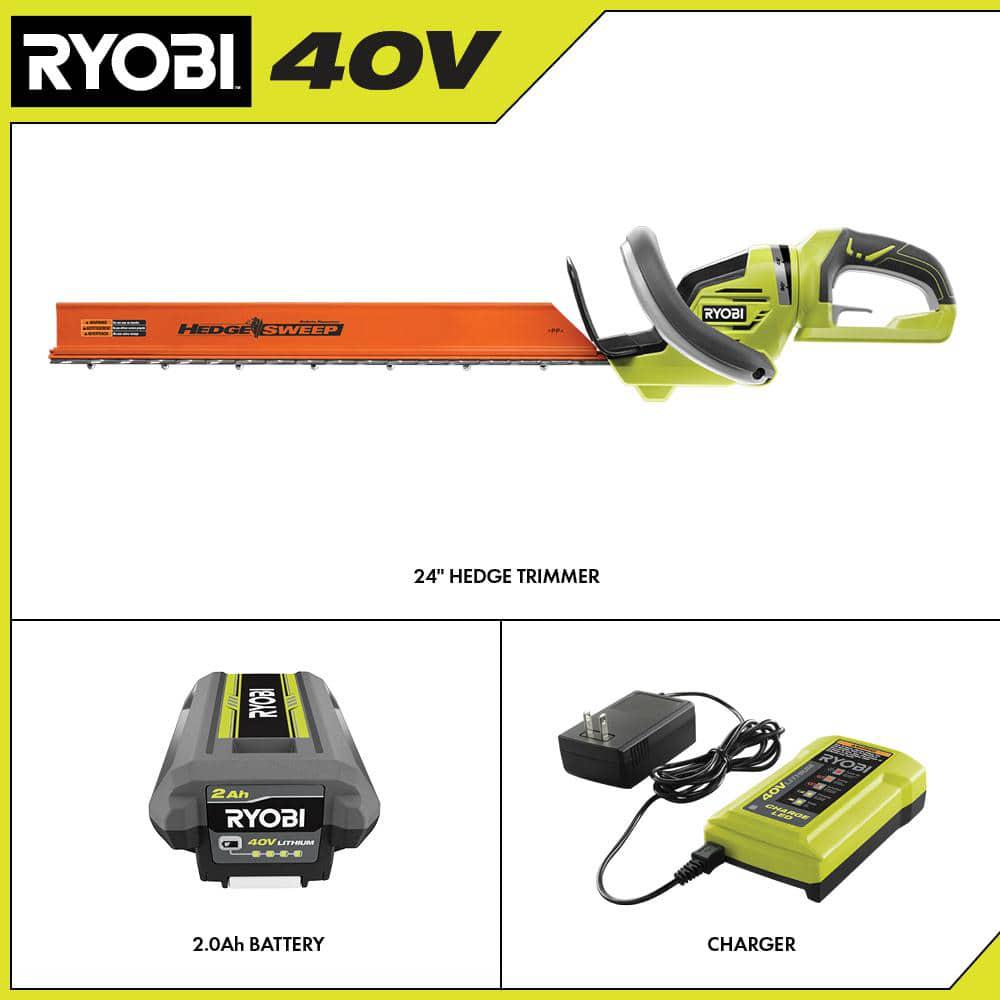 RYOBI 40V 24 in Cordless Battery Hedge Trimmer with 20 Ah Battery and Charger