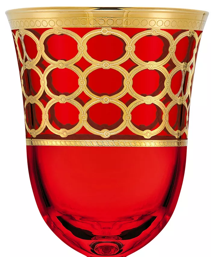 Lorren Home Trends Deep Red Colored White Wine Goblet with Gold-Tone Rings Set of 4