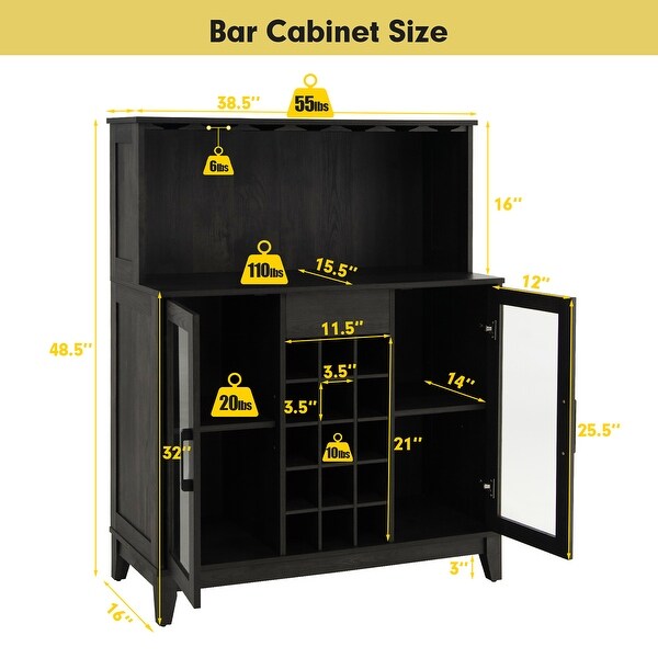 2-Door Buffet Bar Cabinet Kitchen Storage Sideboard Wine Rack