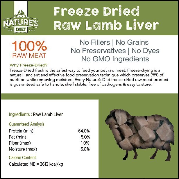 Nature's Diet Lamb Liver Raw Freeze-Dried Dog Treats， 3.5-oz pouch