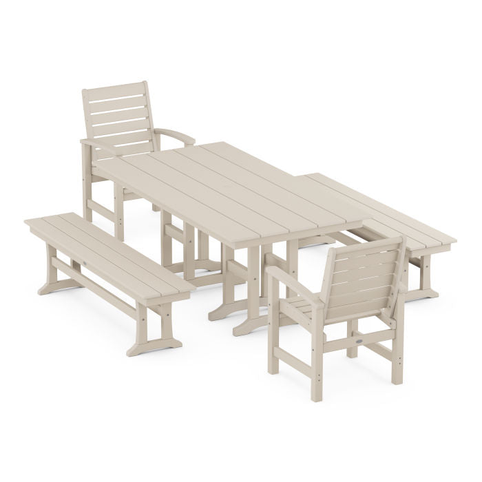 Polywood Signature 5-Piece Farmhouse Dining Set with Benches PWS1191-1