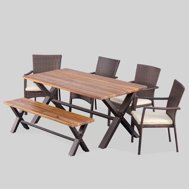 Brandywine 6pc Acacia Wood wicker Patio Dining Set Brown cream Christopher Knight Home