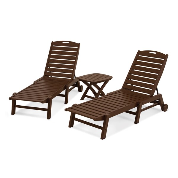 POLYWOOD Nautical 3piece Outdoor Chaise Lounge Set with Table