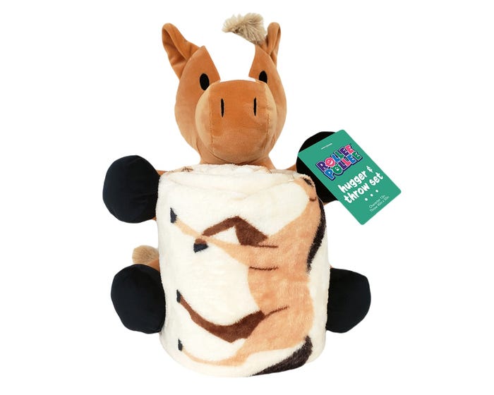 Rolle Polle Kids Plush Animal Hugger with Silk Touch Blanket， Horse， 40x50 - 1ROL/31200/0004/RET