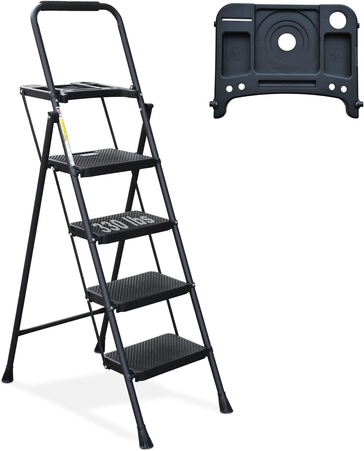 3 Step Ladder, Folding Step Stool with Wide Anti-Slip Pedal, 500lbs Sturdy Steel Ladder, Convenient Handgrip, Lightweight, Portable Steel Step Stool, Black