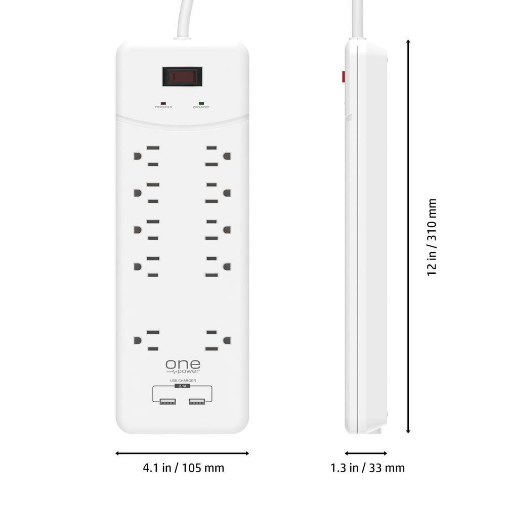 ProMounts 10 Outlet and 2 USB Surge Protector Power Strip with Flat Plug and 6 Ft. Cable ETL Certified PSS102