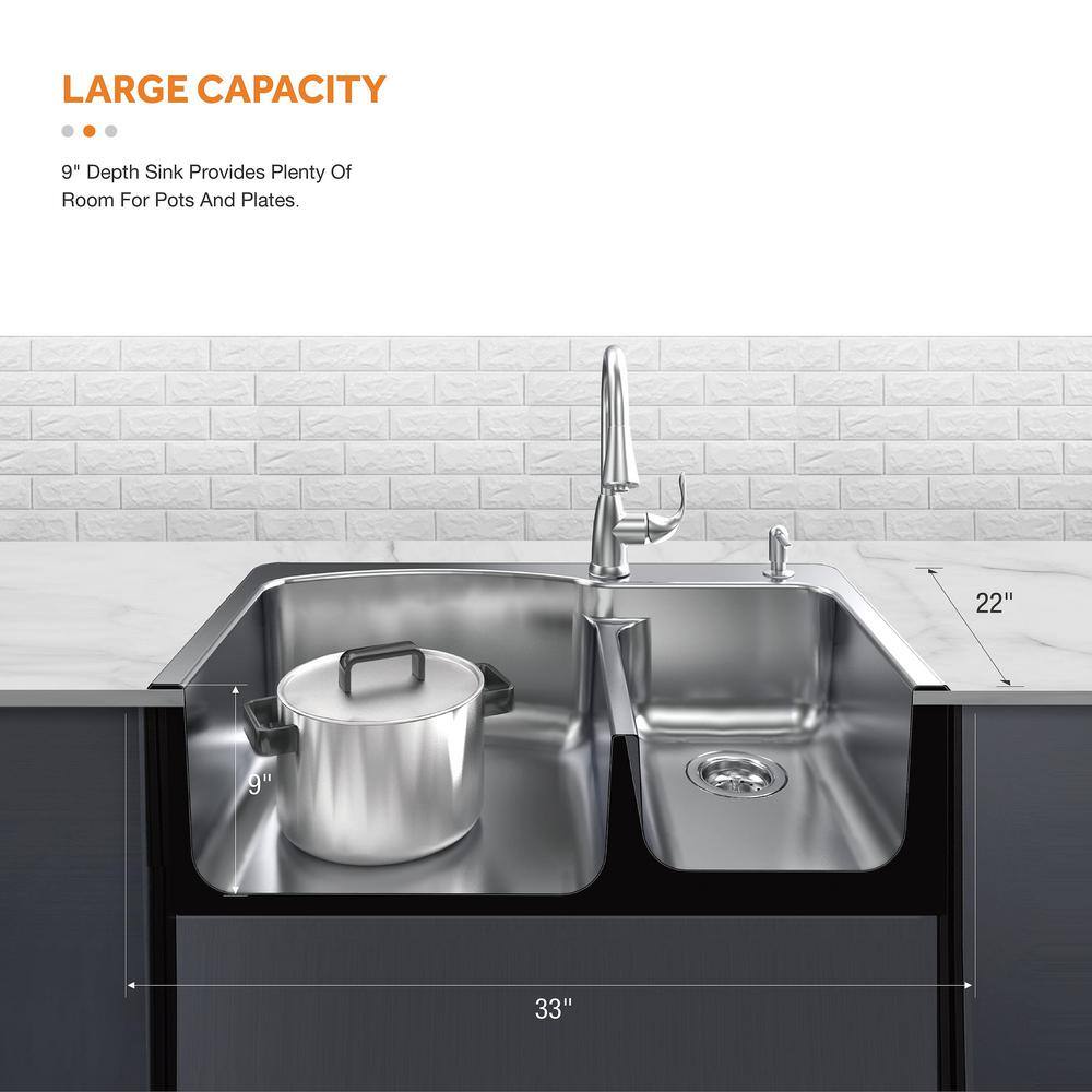 Glacier Bay All in-One 33 in. Drop-inUndermount Double Bowl 18 Gauge Stainless Steel Kitchen Sink with Pull-Down Faucet VT3322G2