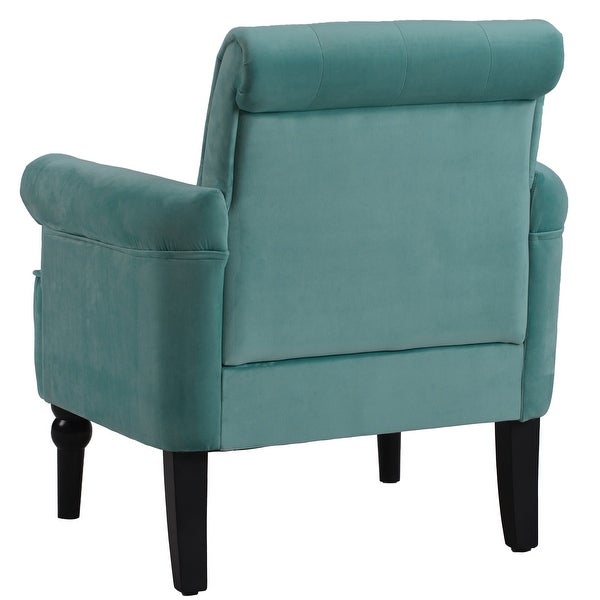 Elegant Button Tufted Club Chair Accent Armchairs Roll Arm Living Room Cushion with Wooden Legs