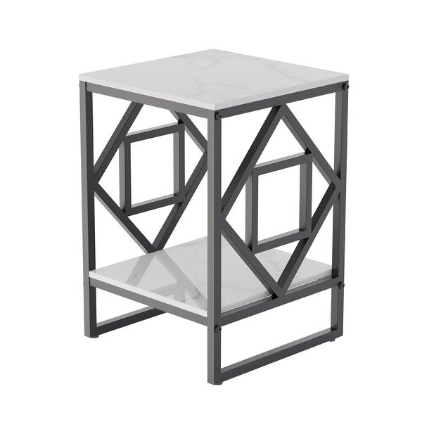 Square 15.7-inch Marble Top with Metal Frame Side Table