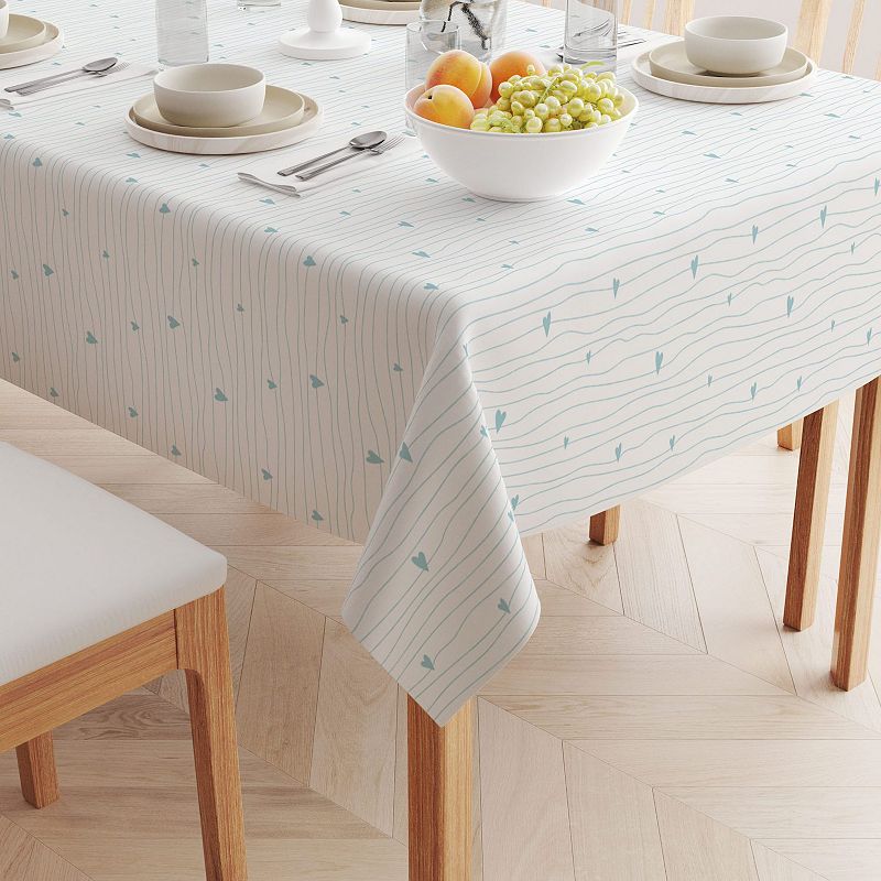 Square Tablecloth， 100% Cotton， 60x60， Blue Hearts and Stripes