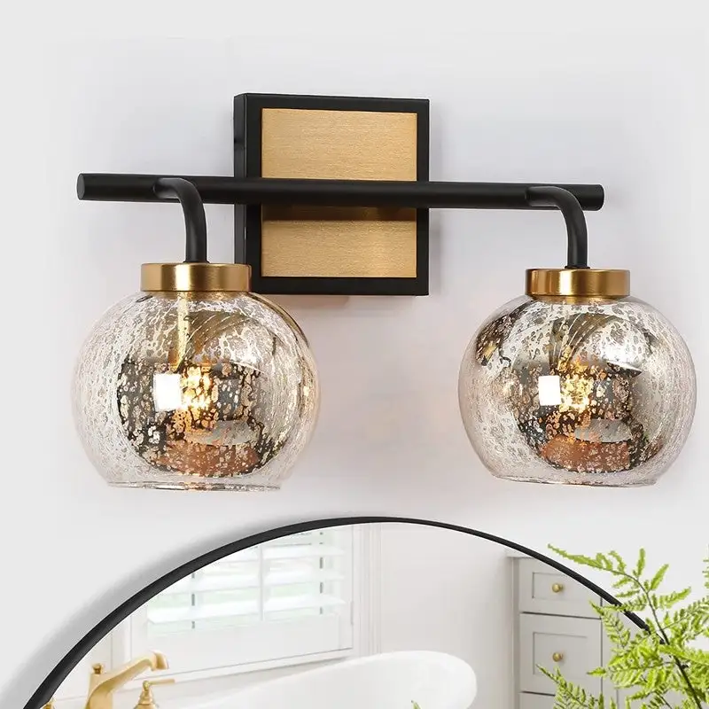 Modern Black Gold 2/3/4-Light Bathroom Mercury Glass Vanity Lights Wall Sconces