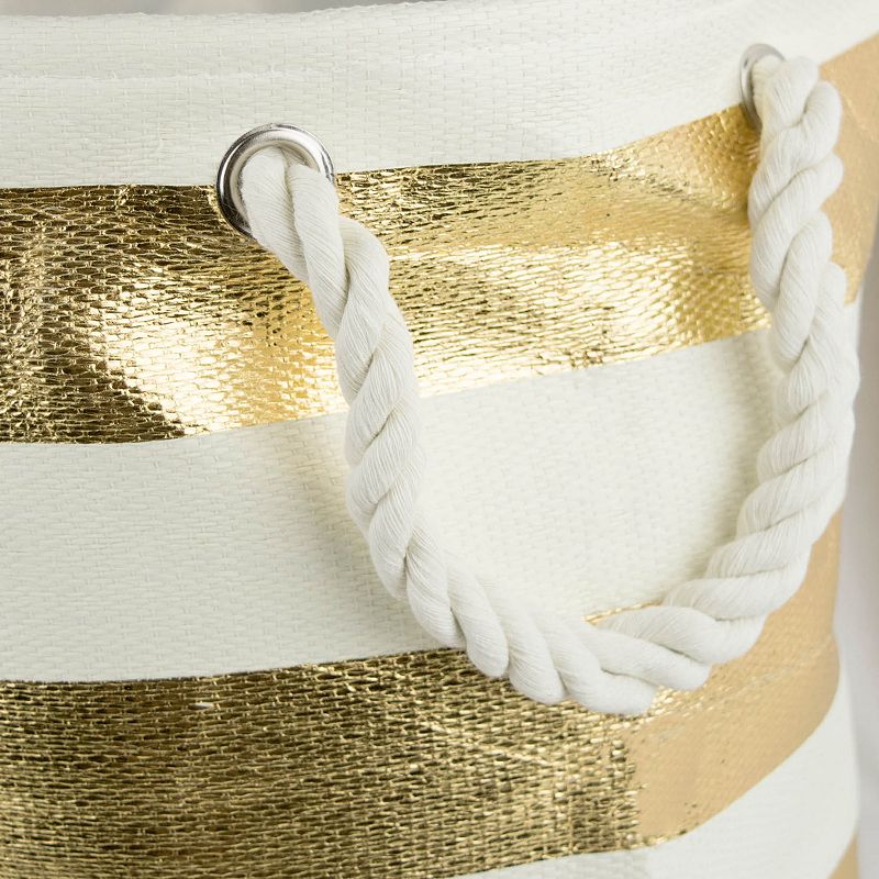 20 White and Gold Cylindrical Stripe Storage Bin