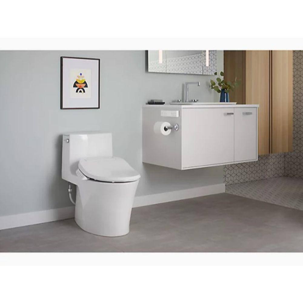 KOHLER Veil 1-Piece 1.28 GPF Dual Flush Elongated Toilet in White Seat Not Included K-1381-HC-0