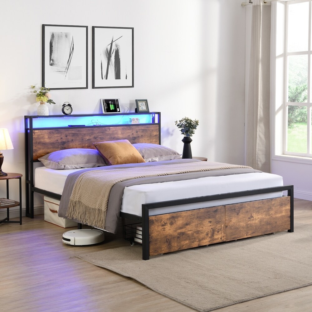 Bed Frame with Storage HeadboardMetal Platform Bed