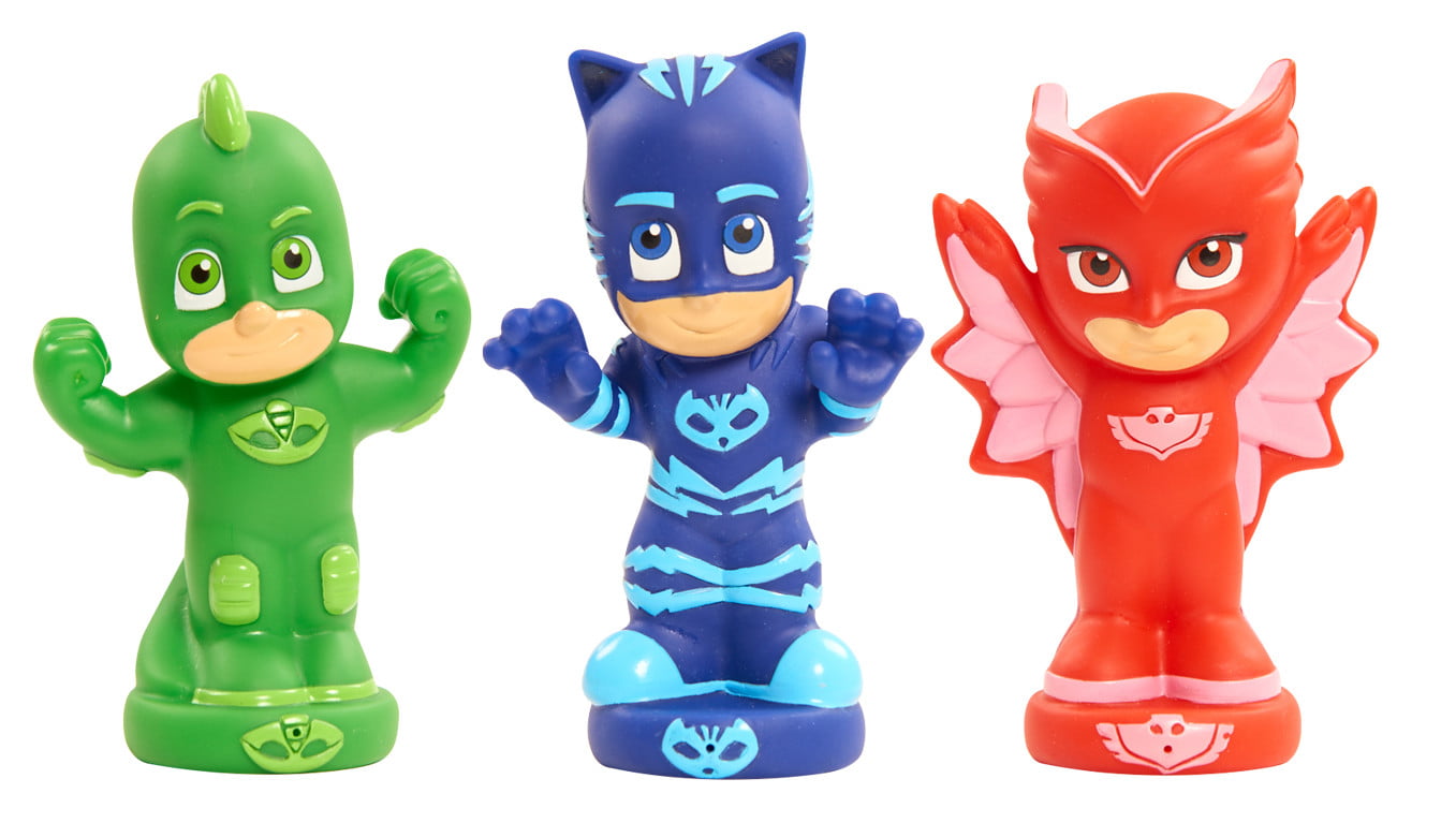 PJ Masks Bath Toy Set， Includes Catboy， Gekko， and Owlette Water Toys for Kids，  Kids Toys for Ages 3 Up， Easter Basket Stuffers and Small Gifts