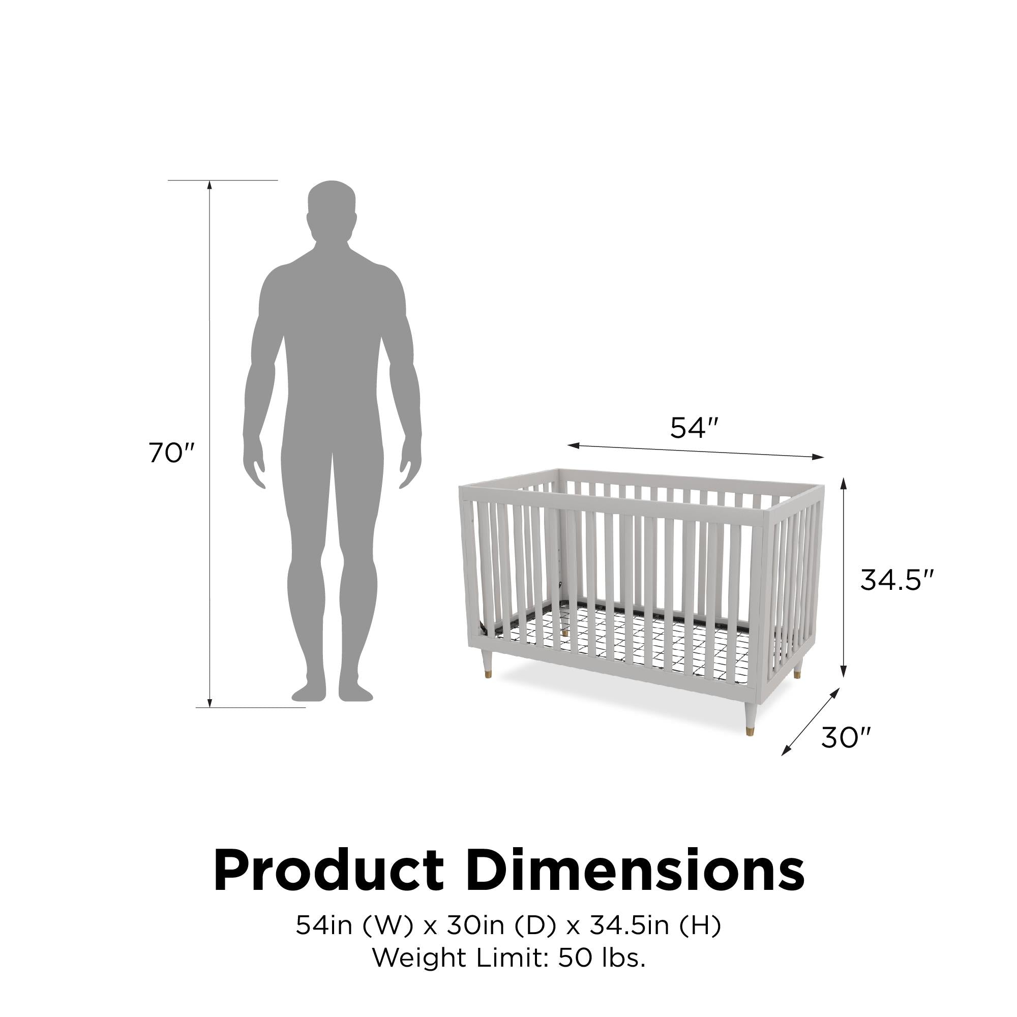 Little Seeds Rowan Valley Flint 3 in 1 Crib, Gray with Metal Legs