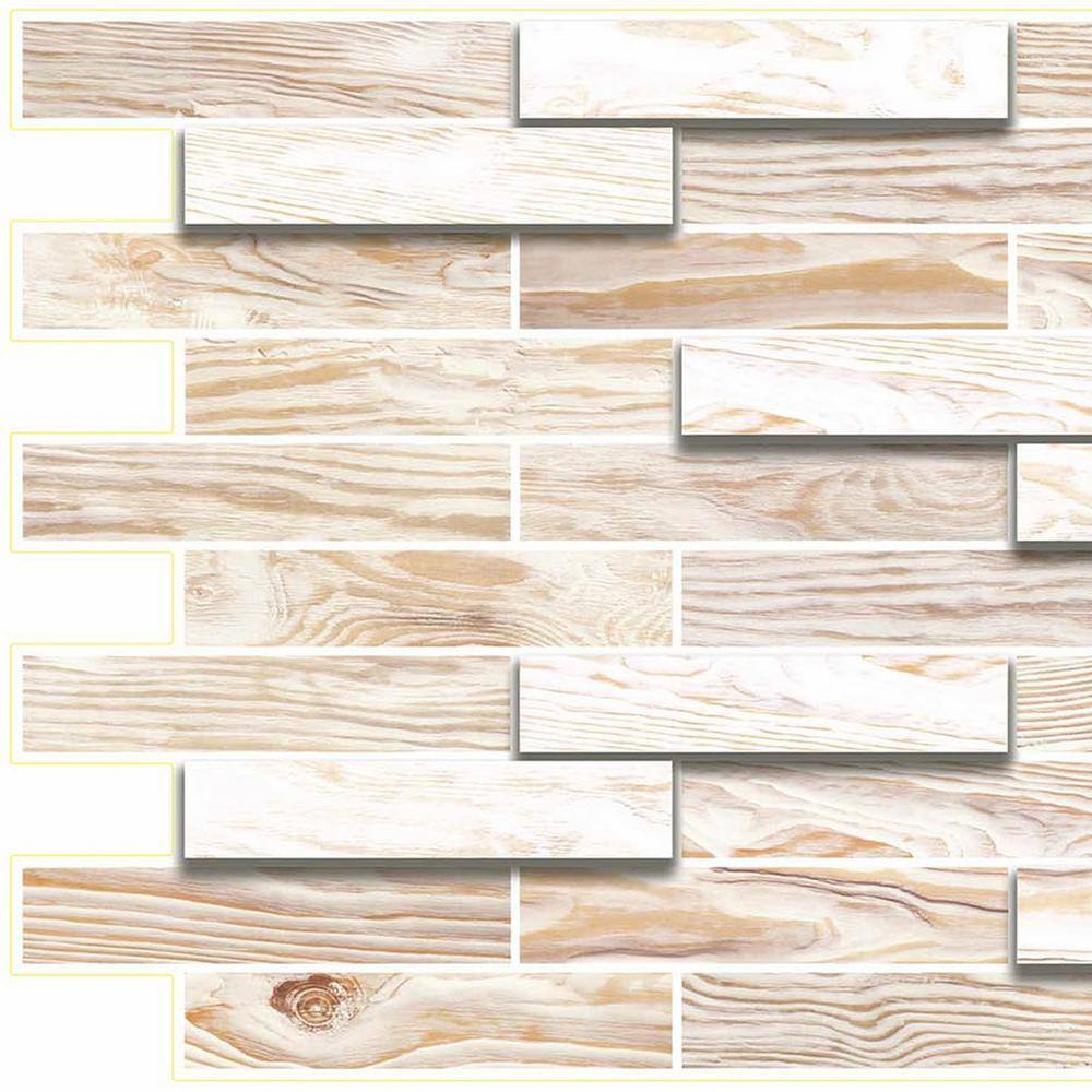 Dundee Deco 3D Falkirk Retro 1100 in. x 39 in. x 19 in. Off White Faux Oak Steps PVC Decorative Wall Paneling (10-Pack) GRHDTP10007977-10